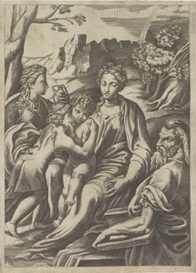 Sacra Famiglia con il giovane Giovanni Battista e Maria Maddalena da Giulio Bonasone