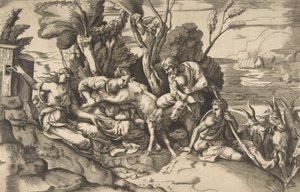 Giove allattato dalla capra Amaltea, 1531-76 da Giulio Bonasone