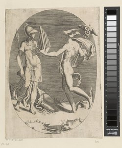 Mercurio dona un flauto di Pan a Minerva da Giulio Bonasone