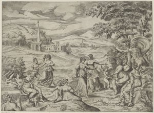 Mercurio racconta la storia di Pan e Siringa da Giulio Bonasone