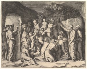 Mosè che Dice agli Israeliti di Raccogliere la Manna e Mosè che Colpisce la Roccia da Giulio Bonasone