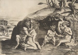Ninfe e satiri che fanno il bagno da Giulio Bonasone