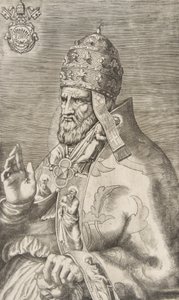 Ritratto di Papa Marcello II, mano destra alzata rivolta a sinistra