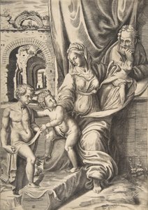 La Sacra Famiglia e il bambino Giovanni Battista da Giulio Bonasone
