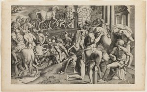 Il Cavallo di Troia Trascinato nella Città di Troia da Giulio Bonasone