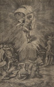 La Resurrezione di Cristo, con uno stendardo nella mano destra, soldati che circondano il t..., 1561