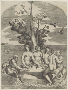 Quattro ninfe e due dei marini da Giulio Bonasone