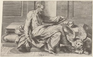 San Marco che scrive i suoi Vangeli da Giulio Bonasone after Perino del Vaga