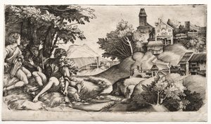 Pastori in un paesaggio, c. 1517 da Giulio Campagnola