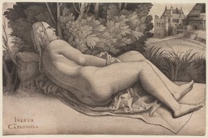 Venere reclinata in un paesaggio, c.1508-09 da Giulio Campagnola