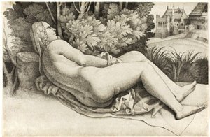 Donna distesa in un paesaggio da Giulio Campagnola