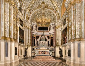 Cappella del SS Sacramento 1569, Progetto di Francesco Dattaro, Decorazione di Giovanni Battista Cambi, Ancona del SS Giulio Campi, Progetto di rinnovamento Malosso