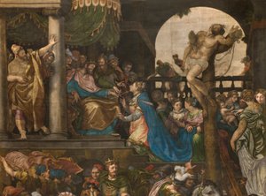 Parete opposta alla controfacciata del transetto sud, Giuseppe Campi, Trionfo di Mardocheo 1567, (dettaglio) da Giulio Campi