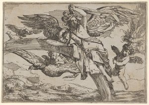 Aria, rappresentata da Iris sdraiata sul suo arcobaleno, accompagnata da un putto alato da Giulio Carpioni