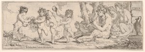 Baccanale con satiro che suona un liuto e circondato da quattro figure, che guardano verso un s..., 1640-60 da Giulio Carpioni