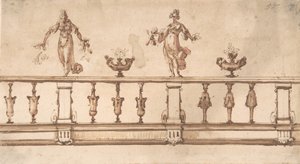 Progetto per una balaustra con figure femminili e urne, XVI-XVII secolo