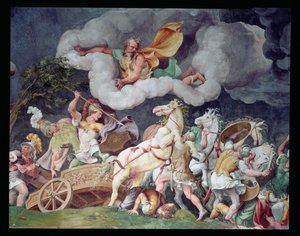 Achille che trascina il corpo di Ettore sul suo carro, dettaglio dal soffitto della Sala di Troia, c.1538