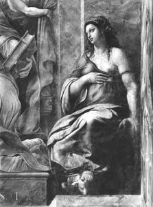 Clemenza, una delle due Virtù che circondano Papa San Clemente I (1-97) Stanze di Raffaello (dettaglio)