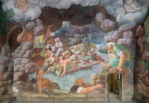 Sala dei Giganti (dettaglio della distruzione dei giganti da parte dei fulmini di Giove) da Giulio Romano