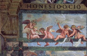 Il banchetto rustico, dettaglio di putti che fanno musica, dalla Sala di Amore e Psiche, 1528 (dettaglio) da Giulio Romano