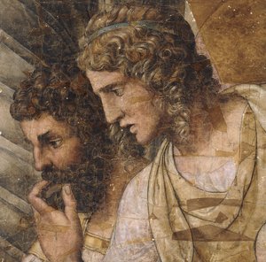 Due Uomini, Mezzo Busto, Guardando in Basso: un Cartone per un Arazzo da Giulio Romano