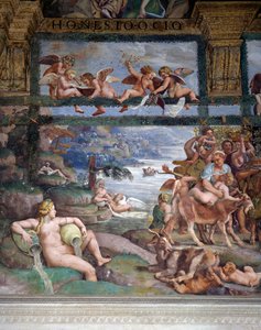 Festa nuziale o Banchetto degli dei, affresco di Giulio Romano (1499-1546), parete ovest della Camera di Amore e Psiche, Palazzo Te, Mantova (Lista del Patrimonio Mondiale UNESCO, 2008), Lombardia, Italia