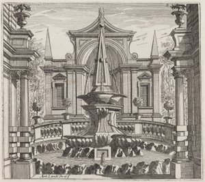 Giardino fantastico con fontana e padiglione da Giuseppe Antonio Landi