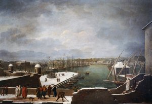 Veduta del porto di Genova nella neve da Giuseppe Bacigalupo