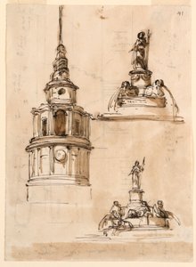Elevazione di una Torre; Fontane; Scala da Giuseppe Barberi