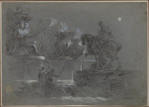 Scultura monumentale in un parco al chiaro di luna