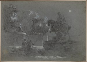 Scultura monumentale in un parco al chiaro di luna