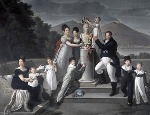 (Famiglia del Re Francesco I delle Due Sicilie). Da sinistra a destra: Maria Isabella di Borbone-Spagna (seconda moglie di Francesco I), Maria Carolina Ferdinanda, Maria Antonietta Granduchessa di Toscana, Luisa Carlotta, Maria Cristina Regina di Spagna, F da Giuseppe Cammarano