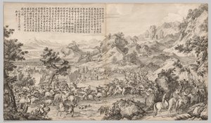 Attacco al campo di Gatan Ola: dalle Scene di battaglia della repressione delle ribellioni..., c. 1765-1774 da Giuseppe Castiglione