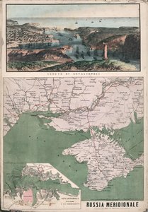 Mappa della Russia meridionale con vista sulla baia di Sebastopoli e le sue fortificazioni, 1853 da Giuseppe Civelli