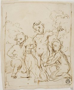 Tre putti e un cane in un paesaggio da Giuseppe Diamantini