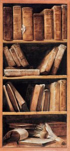 Natura morta biblioteca con libri di musica. Dipinto di Giuseppe Maria Crespi detto lo Spagnolo (1665-1747) 1715 Bologna, Conservatorio di musica