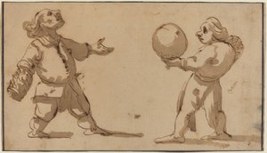 Una caricatura con giocatori di palla da Giuseppe Maria Mitelli