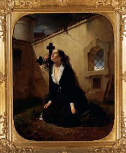 Lamentando la perdita di una persona cara o moglie del Colonnello Manara sulla tomba del marito