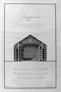 Sezione architettonica del Teatro alla Scala di Giuseppe Piermarini (1734-1808) intorno al 1776-1778 Milano, Italia (Disegno architettonico del teatro alla Scala di Piermarini, Milano, Italia) Incisione