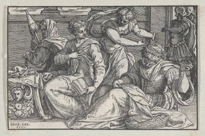 Lucrezia che istruisce le sue figlie nel ricamo da Giuseppe Porta