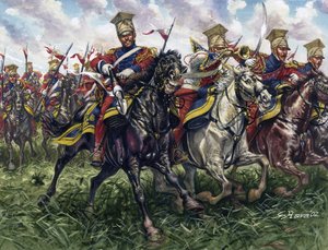 Primo Impero: i Lancieri Rossi durante la battaglia di Waterloo il 18 giugno 1815 da Giuseppe Rava