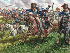 Primo Impero: la carica del 15º reggimento di dragoni inglesi alla Battaglia di Waterloo il 18/06/1815 - Illustrazione di Giuseppe Rava