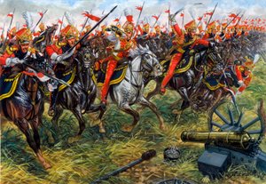 Primo impero: 2° reggimento di cavalleria leggera lancieri della Guardia Imperiale di Napoleone I alla Battaglia di Waterloo 18/06/1815 - Illustrazione di Giuseppe Rava