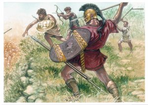 Regno di Macedonia: soldati della fanteria leggera - Macedonia (antico regno): soldati della fanteria leggera - Illustrazione di Giuseppe Rava da Giuseppe Rava