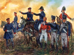 Guerra napoleonica: Arthur Wellesley, duca di Wellington (1769-1852) che comanda le truppe britanniche e Gebhard Leberecht von Blucher (1742-1819) che comanda l