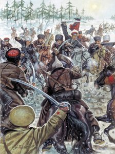 Guerra civile russa (1917-1923): soldati del Caucaso al fianco degli eserciti bianchi nel 1919 - Illustrazione di Giuseppe Rava