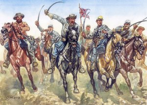 Guerra di secessione (1861-1865) - Guerra civile americana: la cavalleria confederata in carica - Illustrazione di Giuseppe Rava da Giuseppe Rava