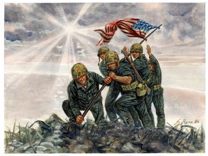 Seconda Guerra Mondiale, Guerra del Pacifico: Battaglia di Iwo Jima, vittoria dei Marines americani nel febbraio 1945 - WWII, Guerra del Pacifico: Battaglia di Iwo Jima (Operazione Detachment), i Marines americani issano la bandiera americana, febbraio 194