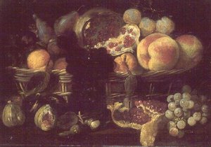 Un cesto di frutta e un piatto di frutta da Giuseppe Recco