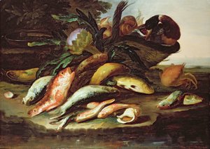 Natura morta con pesci morti e selvaggina